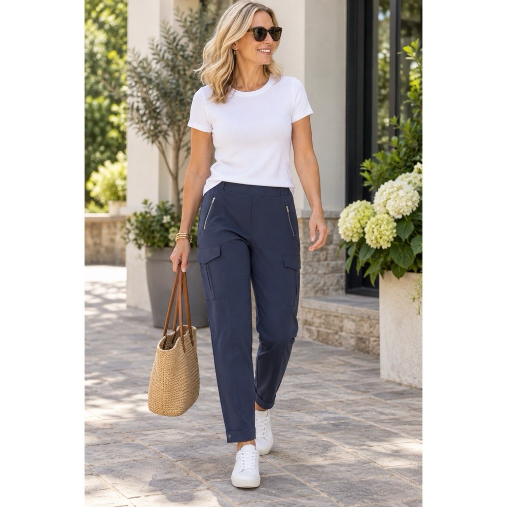 ATHLETA Size 14 Endless Cargo High Rise Jogger Pants Navy Blue Ankle Utility